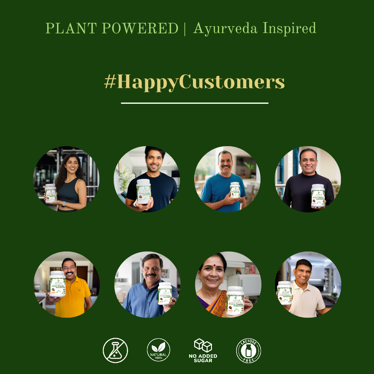 Happy Customers and product images on a green background
