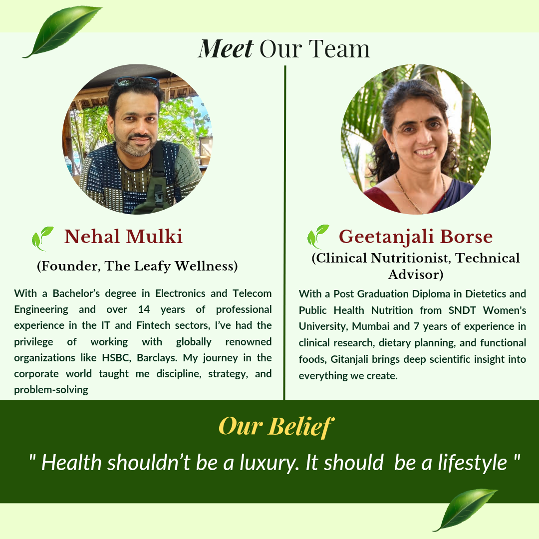 Team introduction with two individuals and their roles, set against a green and white background.