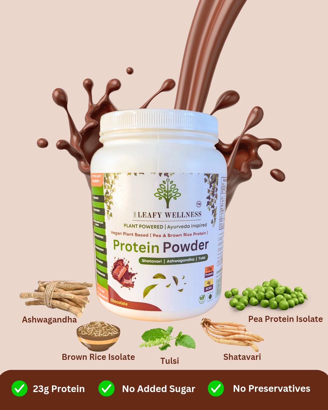 Plant-Based Protein Powder – Chocolate Flavour | 23g Protein, Vegan, Ayurvedic & Digestive Enzyme Blend