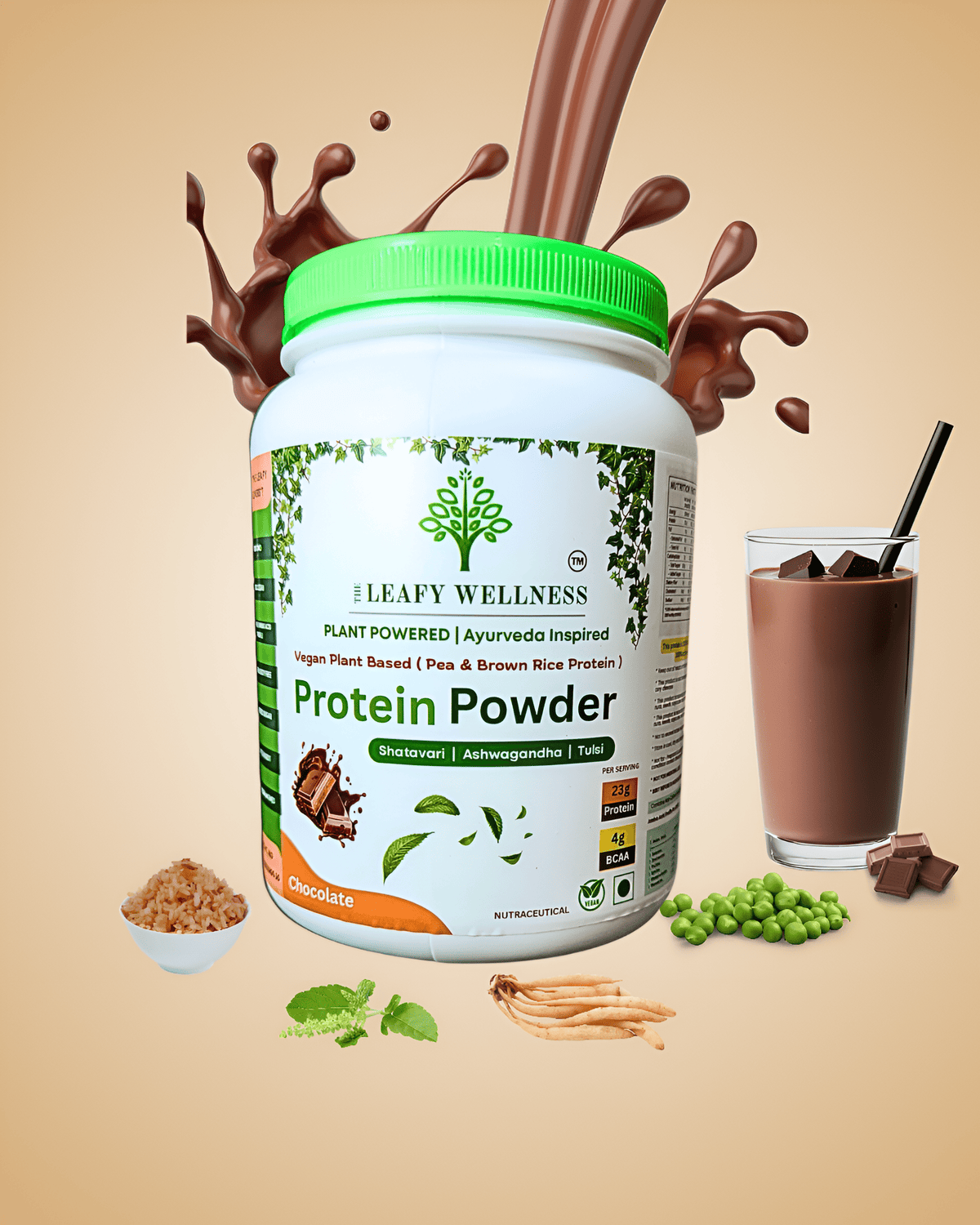 Plant-Based Protein Powder – Chocolate Flavour | 23g Protein, Vegan, Ayurvedic & Digestive Enzyme Blend